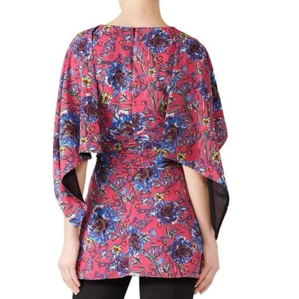 PRABAL GURUNG Collective Pink Floral Cape Waist-Tie Top - Sz 0 - Picture 2 of 6